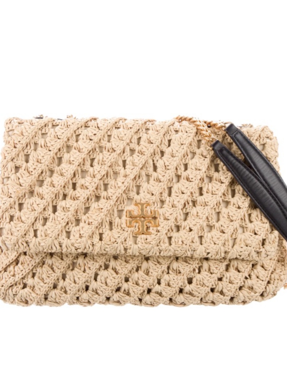 Tory Burch Beige Woven Raffia Shoulder Bag with Gold Chain - Picture 2 of 13